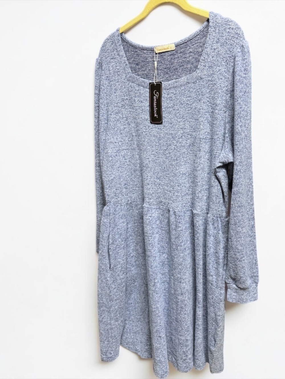 NWT Fantaslook Gray Sweater Dress XL Square Neck Long Sleeve Pockets - Picture 10 of 15